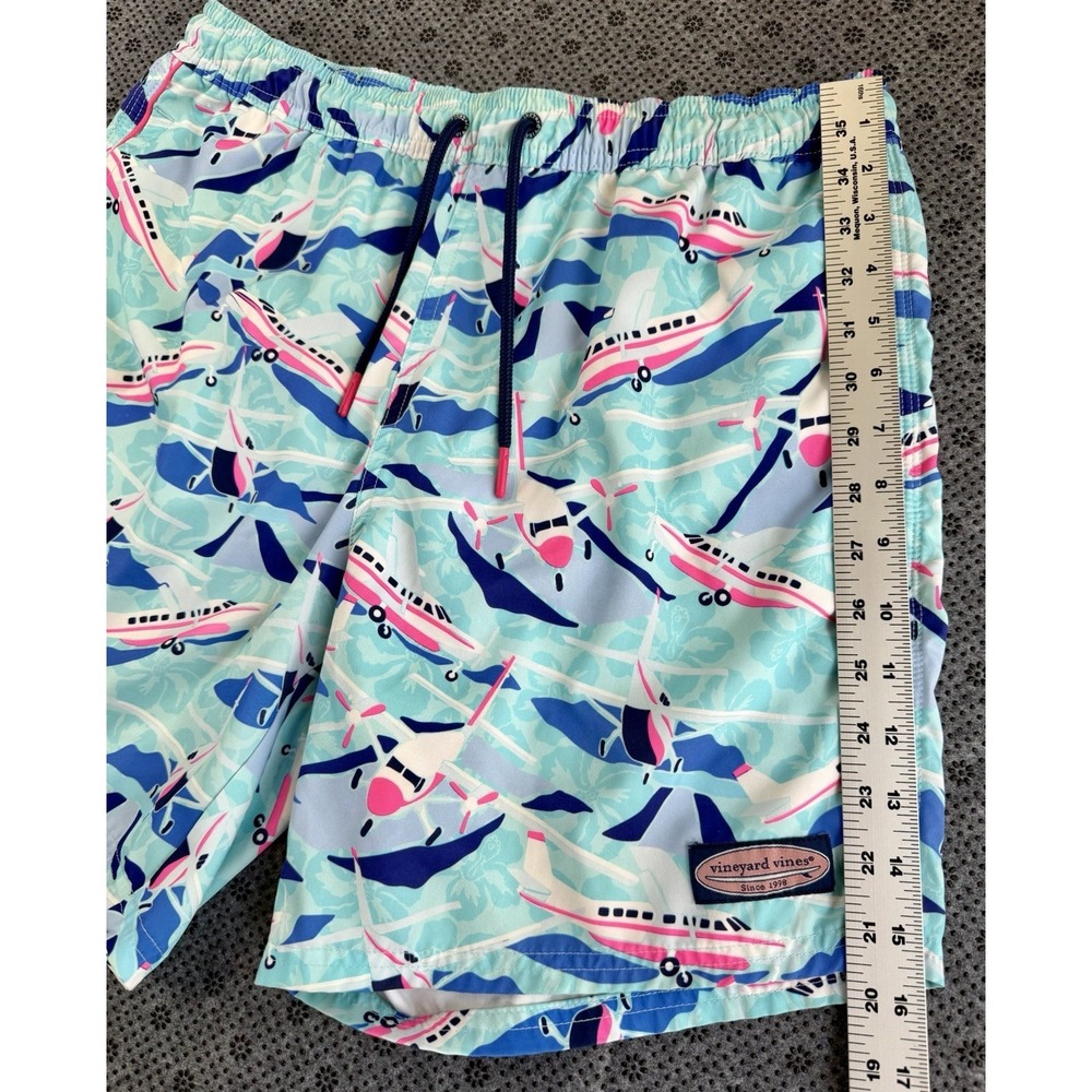 Vineyard Vines Swim Trunks Mens Small Blue Airplane Print Mesh Lined Drawstring - Picture 6 of 7